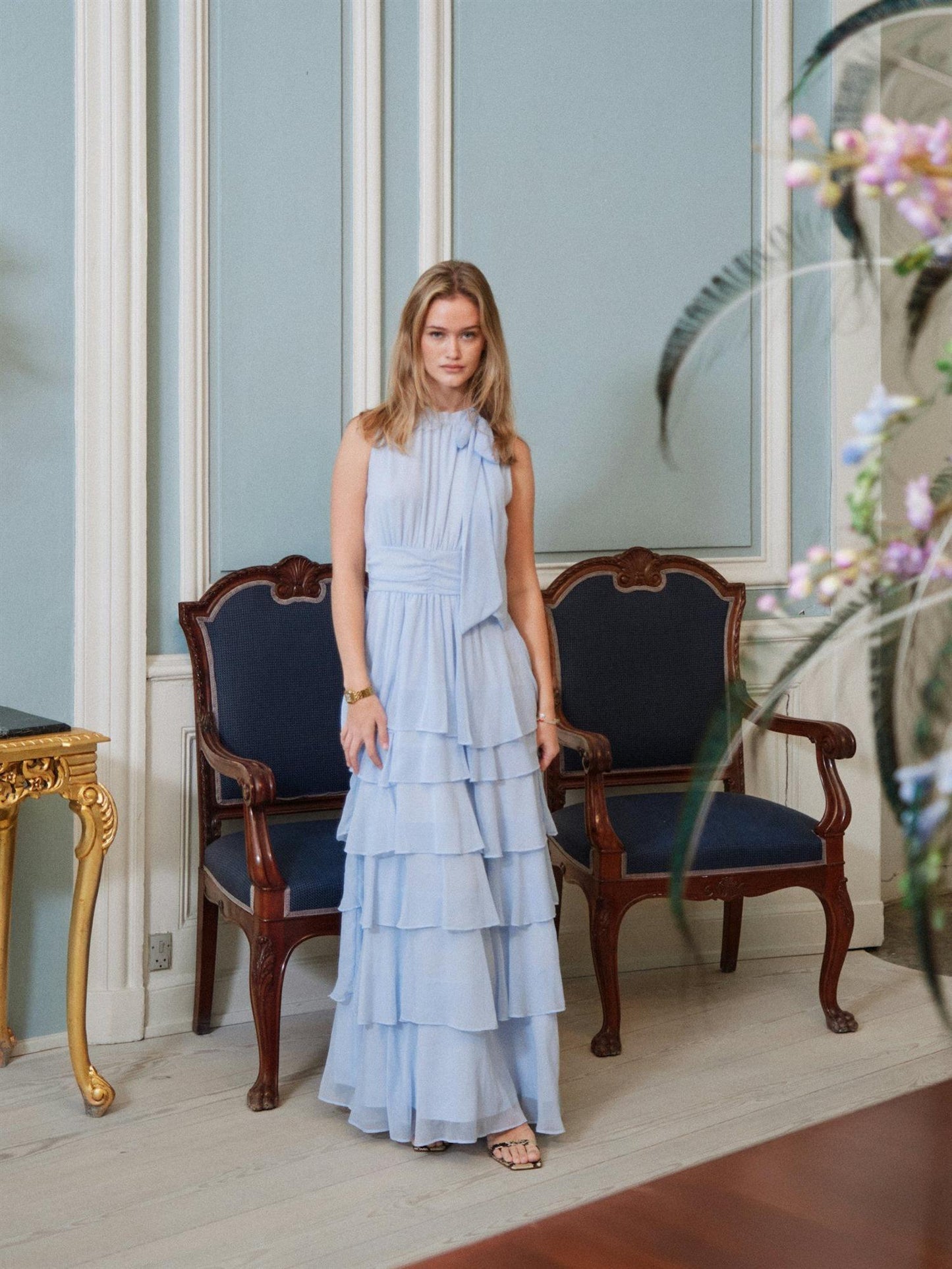 Marli Solid Chiffon Dress - Light Blue