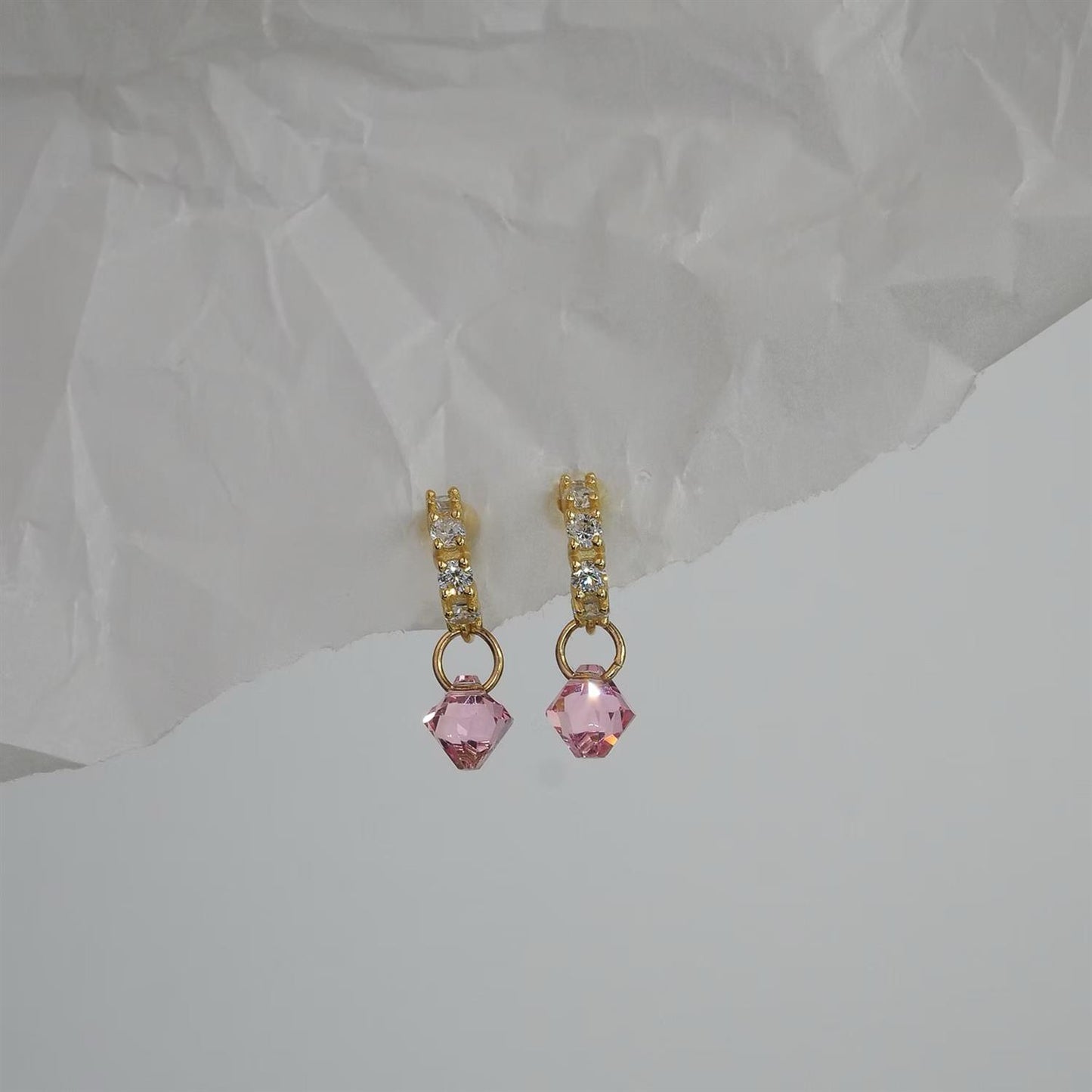 Tiny Pink Sparkle Hoops