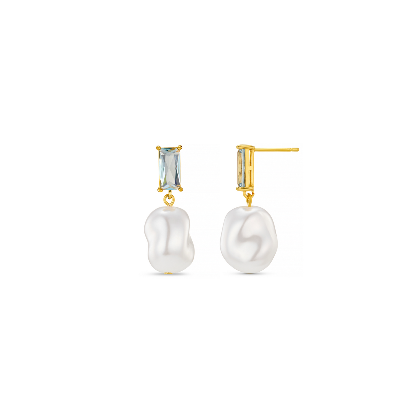 Baguette Stone and Pearl Earrings