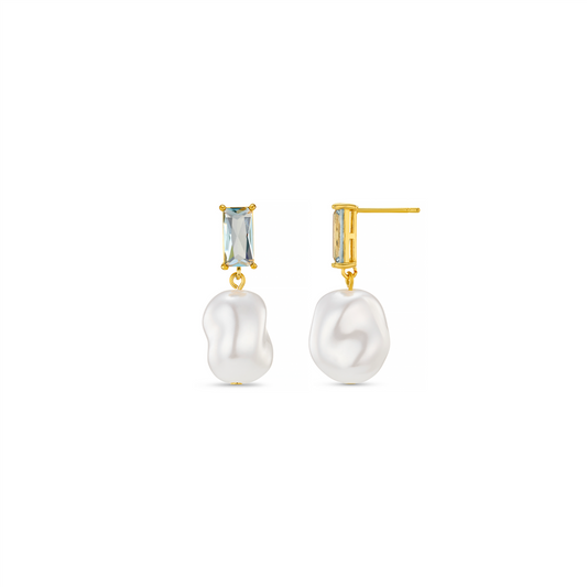 Baguette Stone and Pearl Earrings