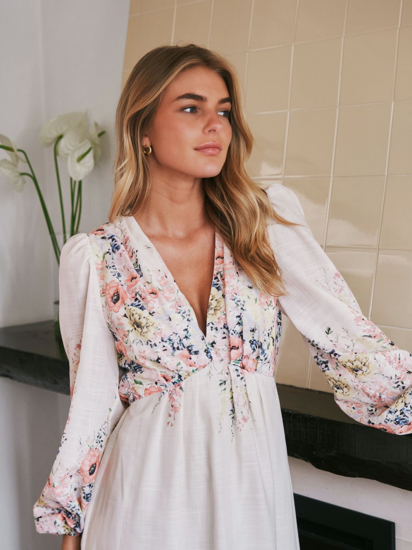 Silfi Flower Print Dress - Creme
