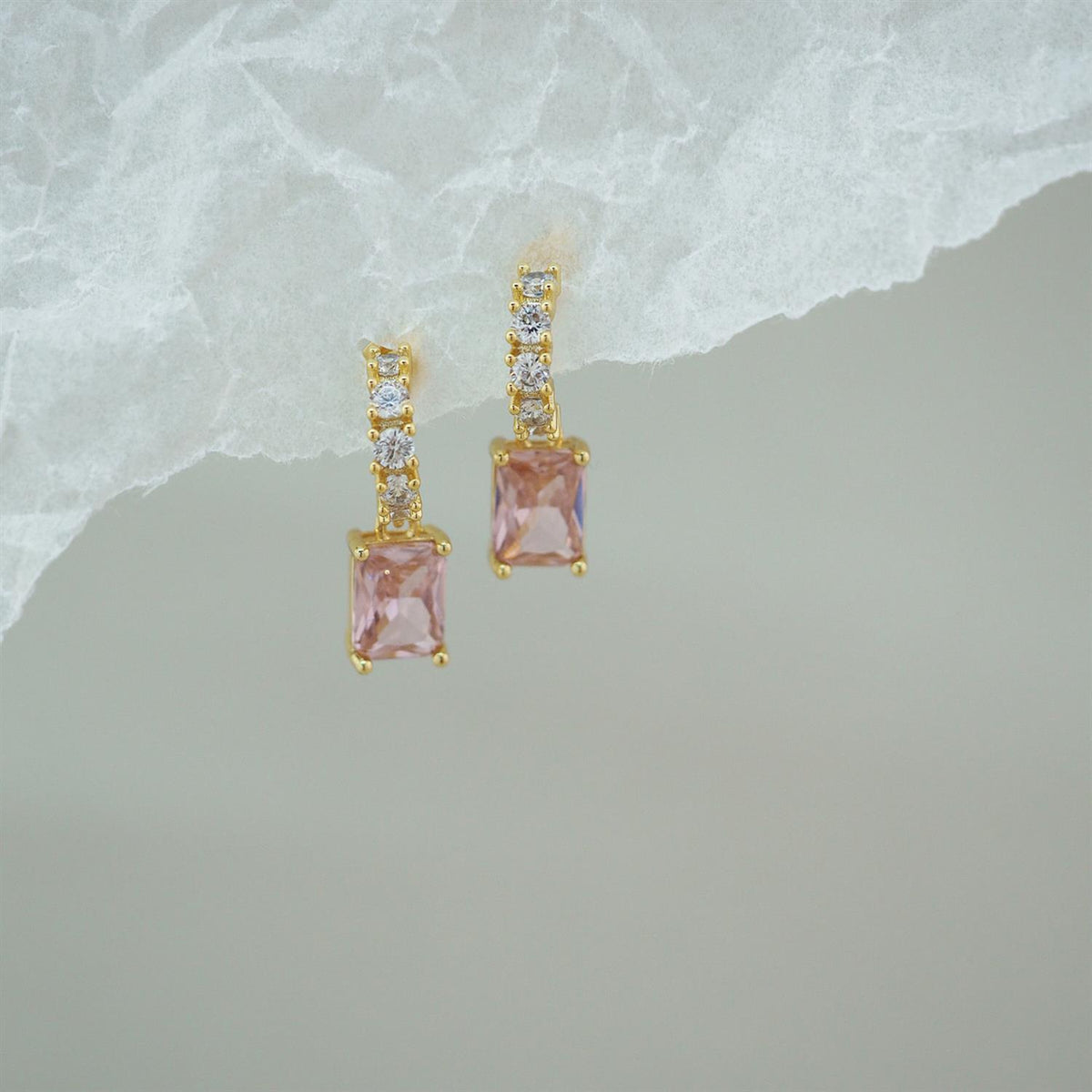 Pink Emerald Cut Sparkle Hoop