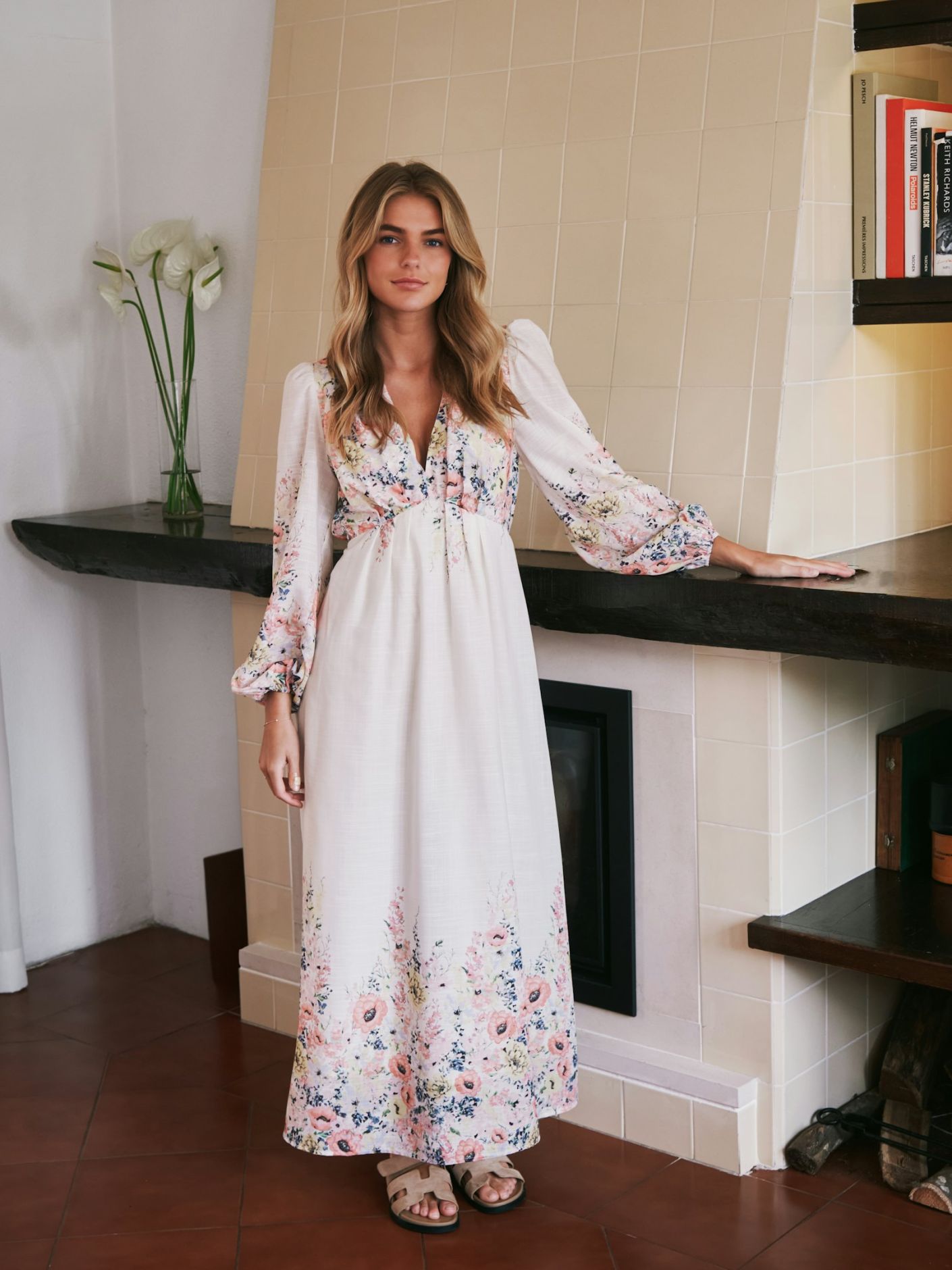 Silfi Flower Print Dress - Creme
