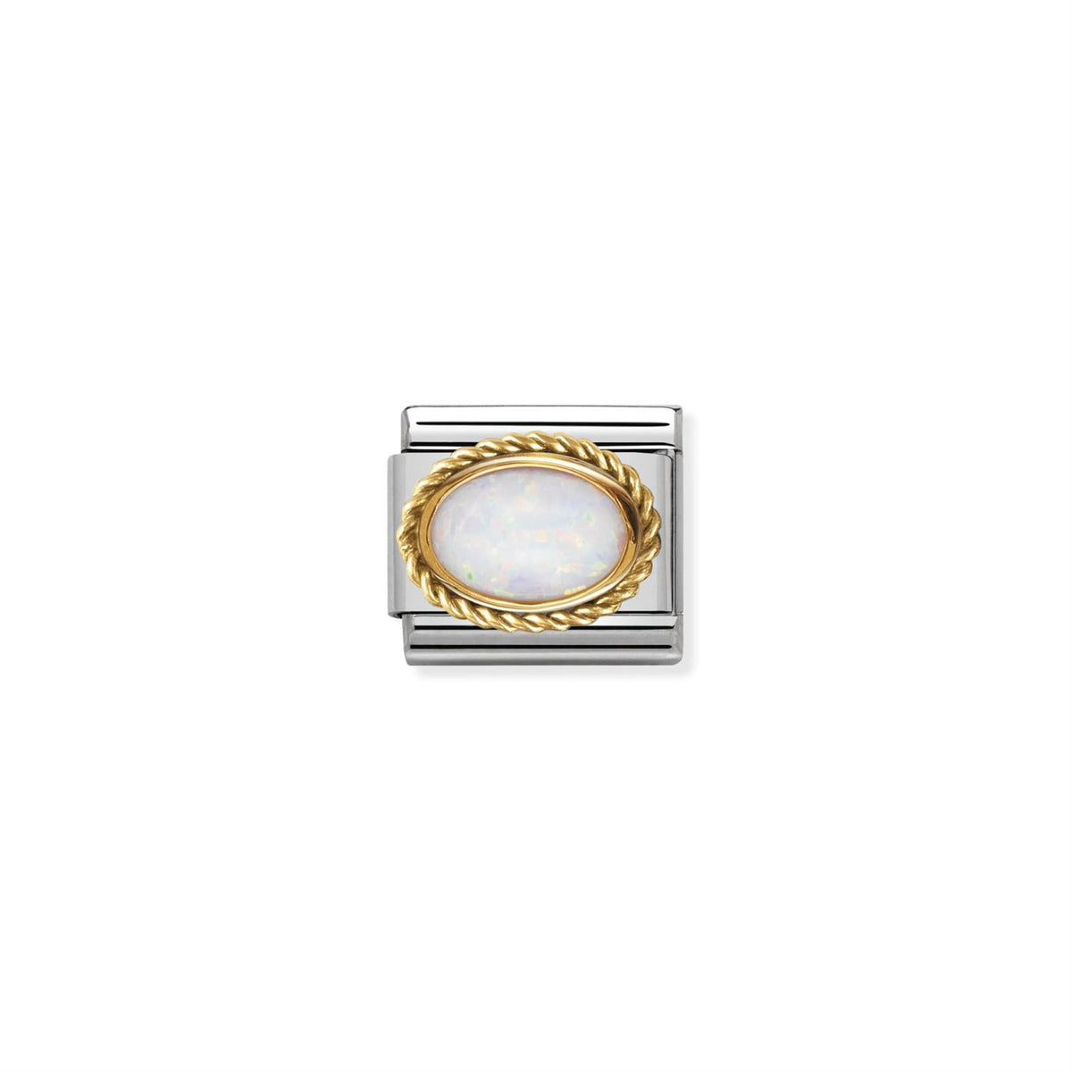 LINK, OVAL WHITE OPAL AND GOLD