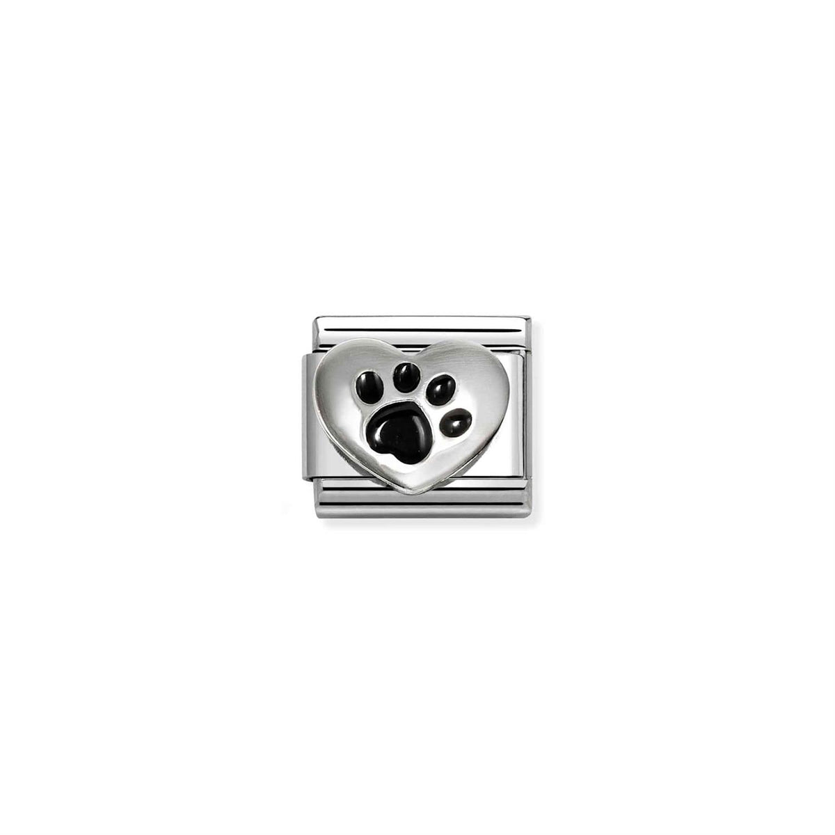 LINK, SILVER HEART WITH BLACK PAW PRINT