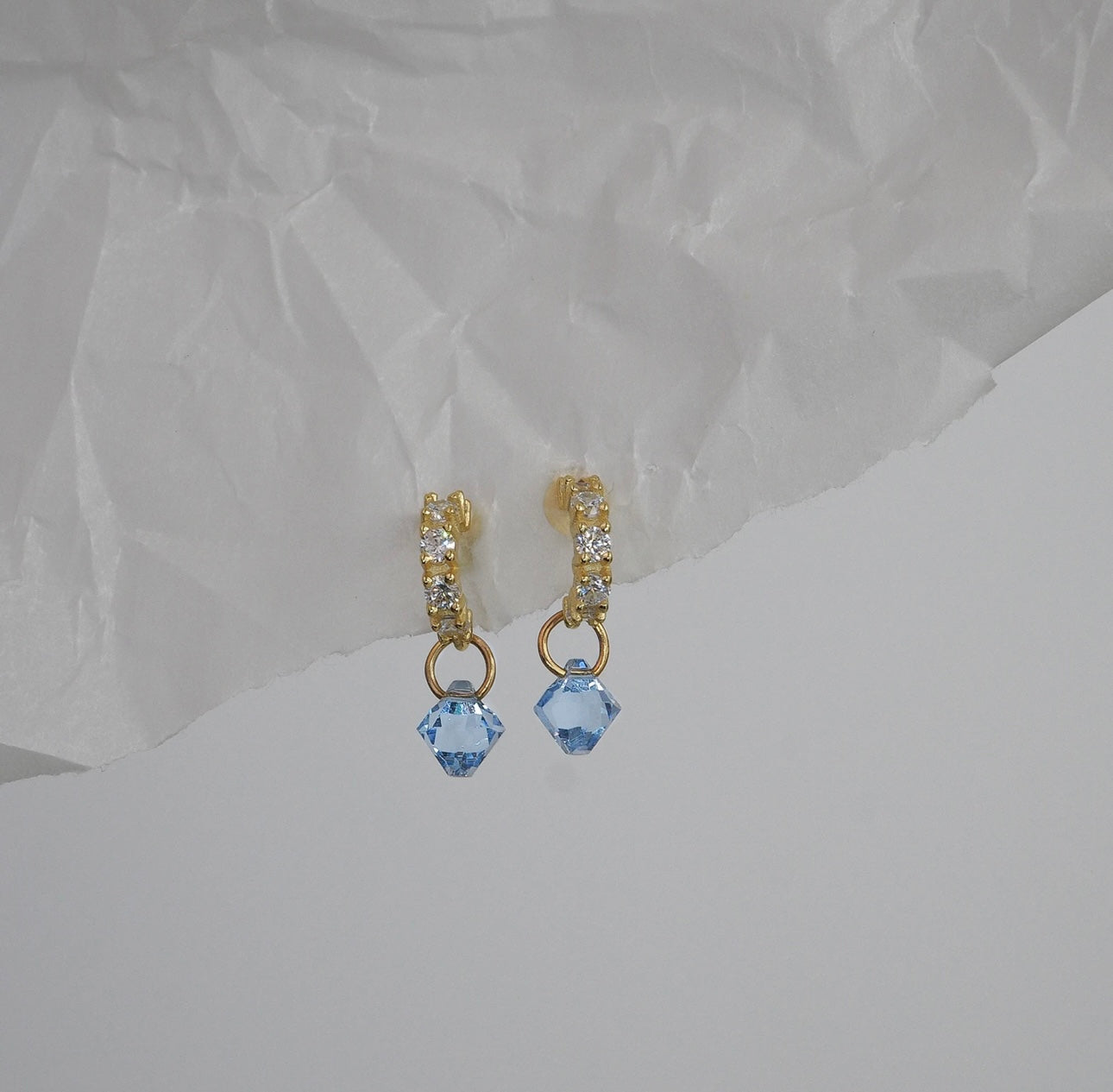 Tiny Blue Crystal Hoops