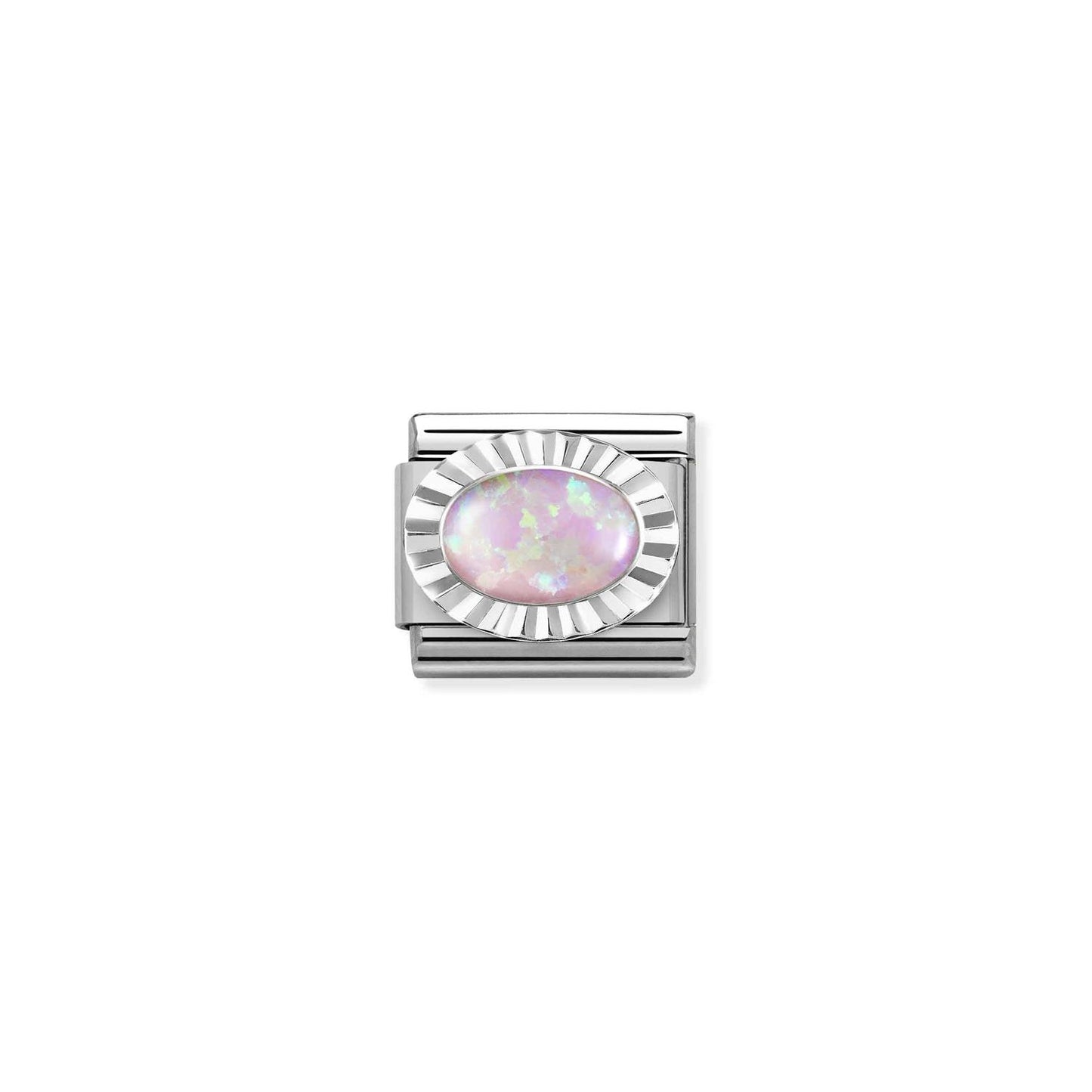 LINK, OVAL PINK OPAL AND SILVER