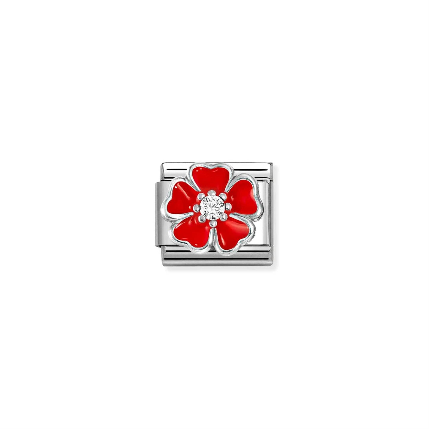 LINK, SILVER BIG RED ZIRKONA FLOWER