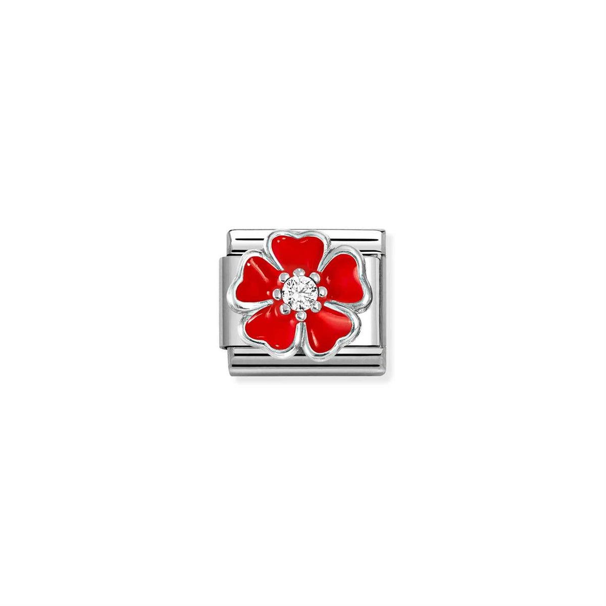 LINK, SILVER BIG RED ZIRKONA FLOWER