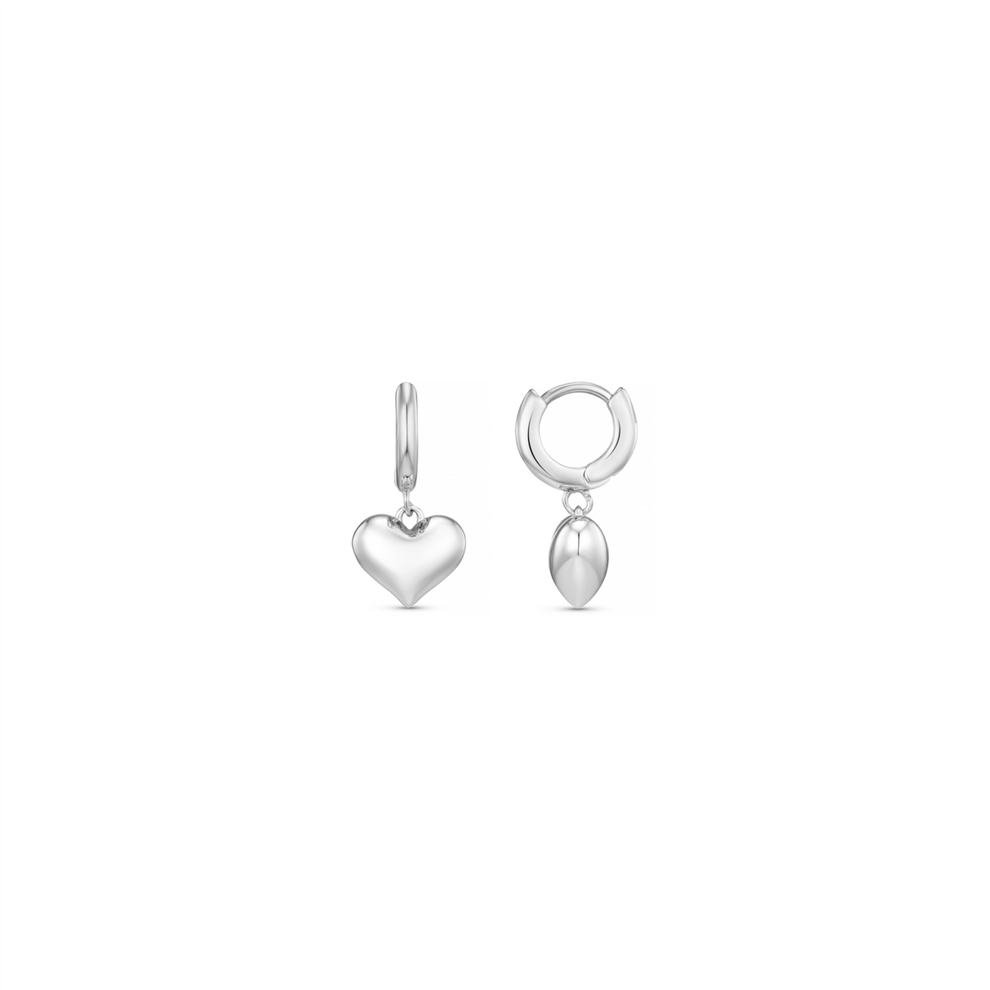 Domed Heart Huggie Silver Hoops