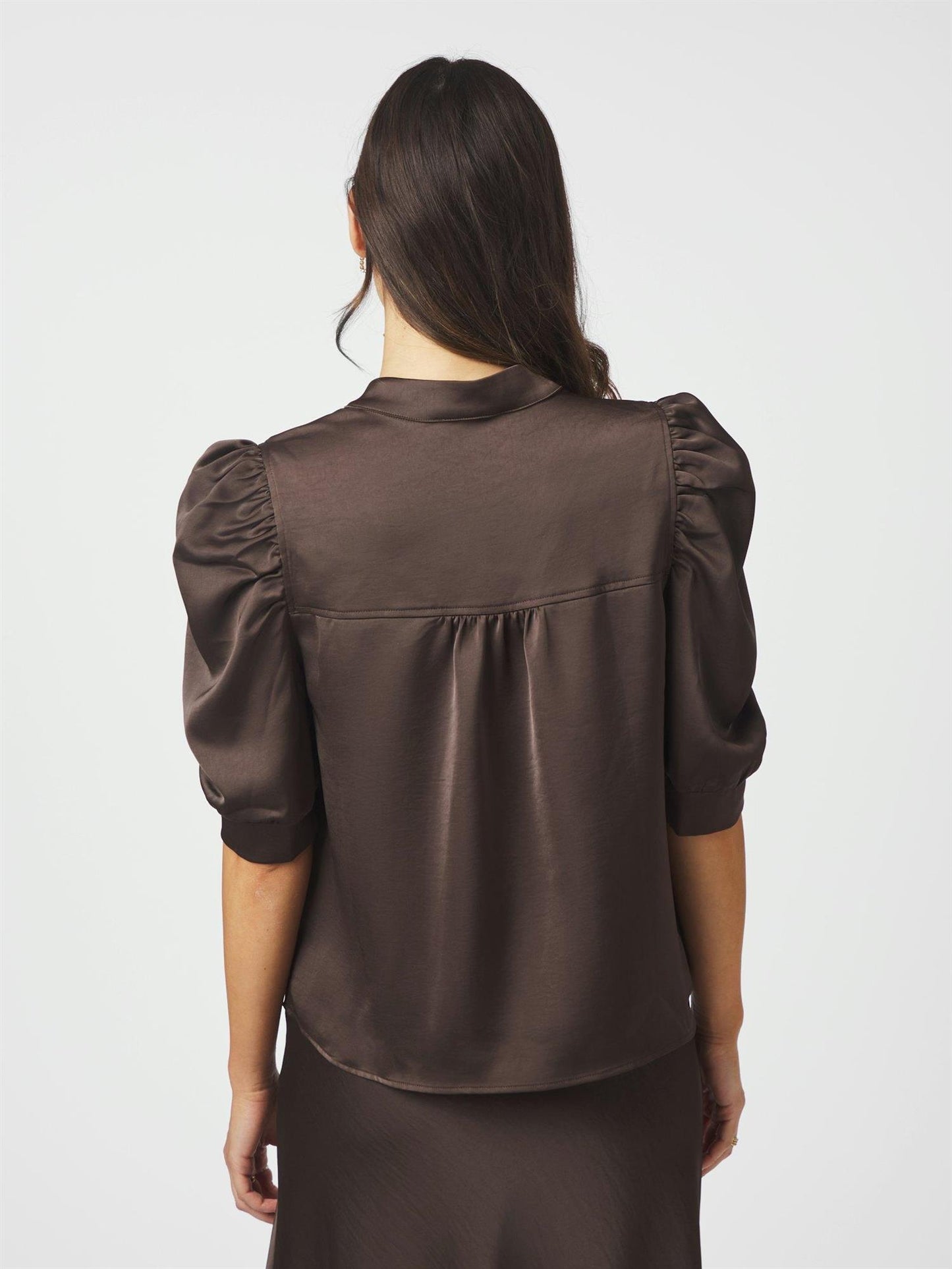 Roella Heavy Sateen Blouse - Dark brown