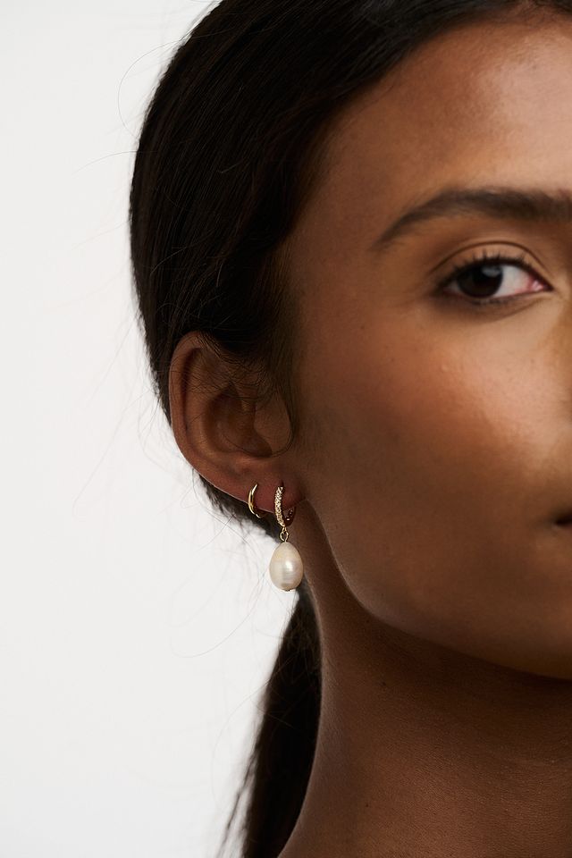 Pearl Drop Pavé Huggie Hoops