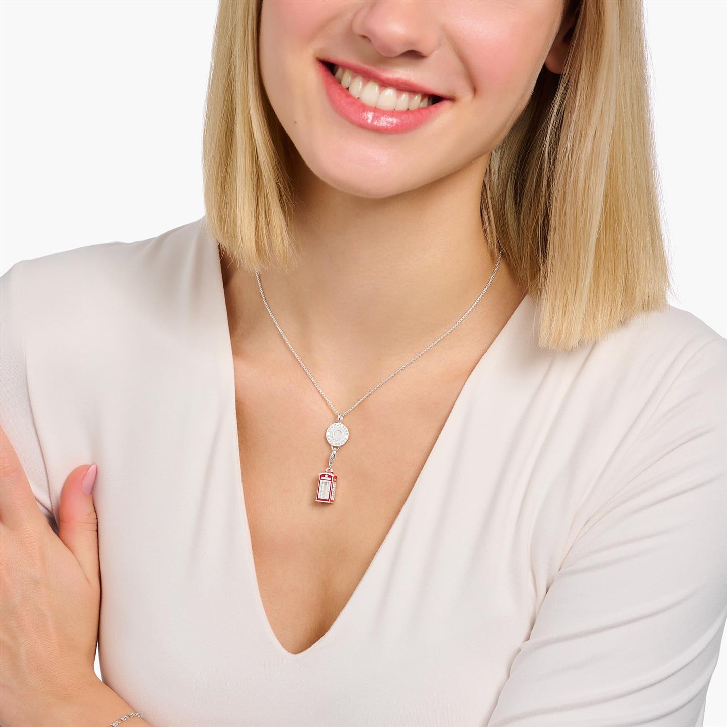 Silver Charm Pendant LONDON Telephone Box With Red Cold Enamel