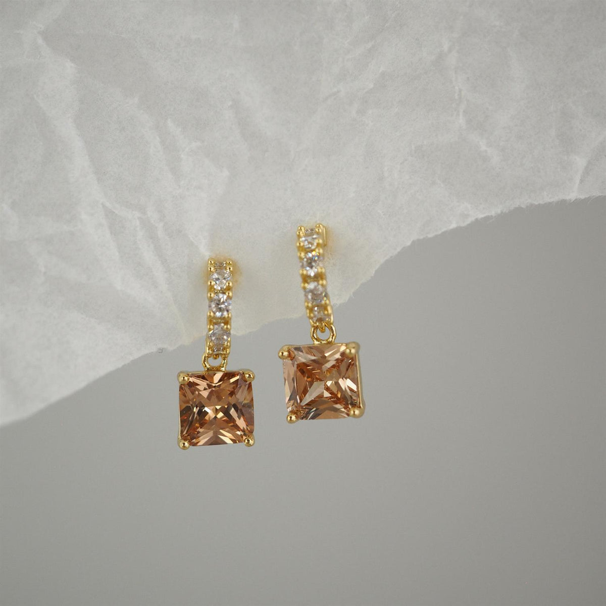 Champagne Square Sparkle Hoops