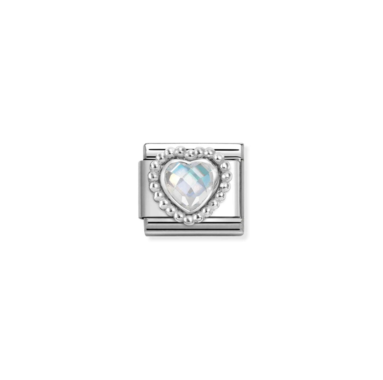 LINK, FACETED CLEAR HEART, BEADED