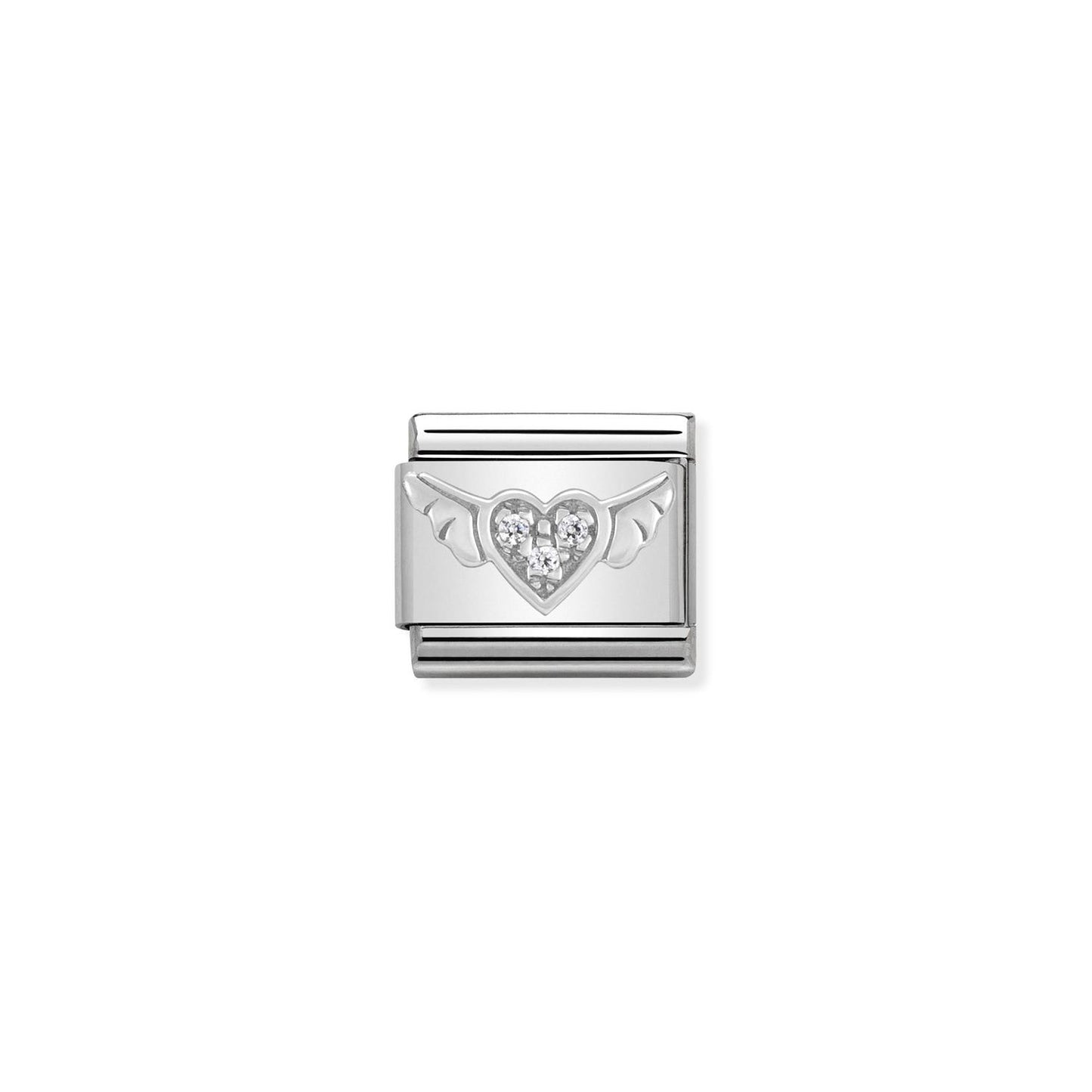 LINK, FLYING HEART IN SILVER AND STONES