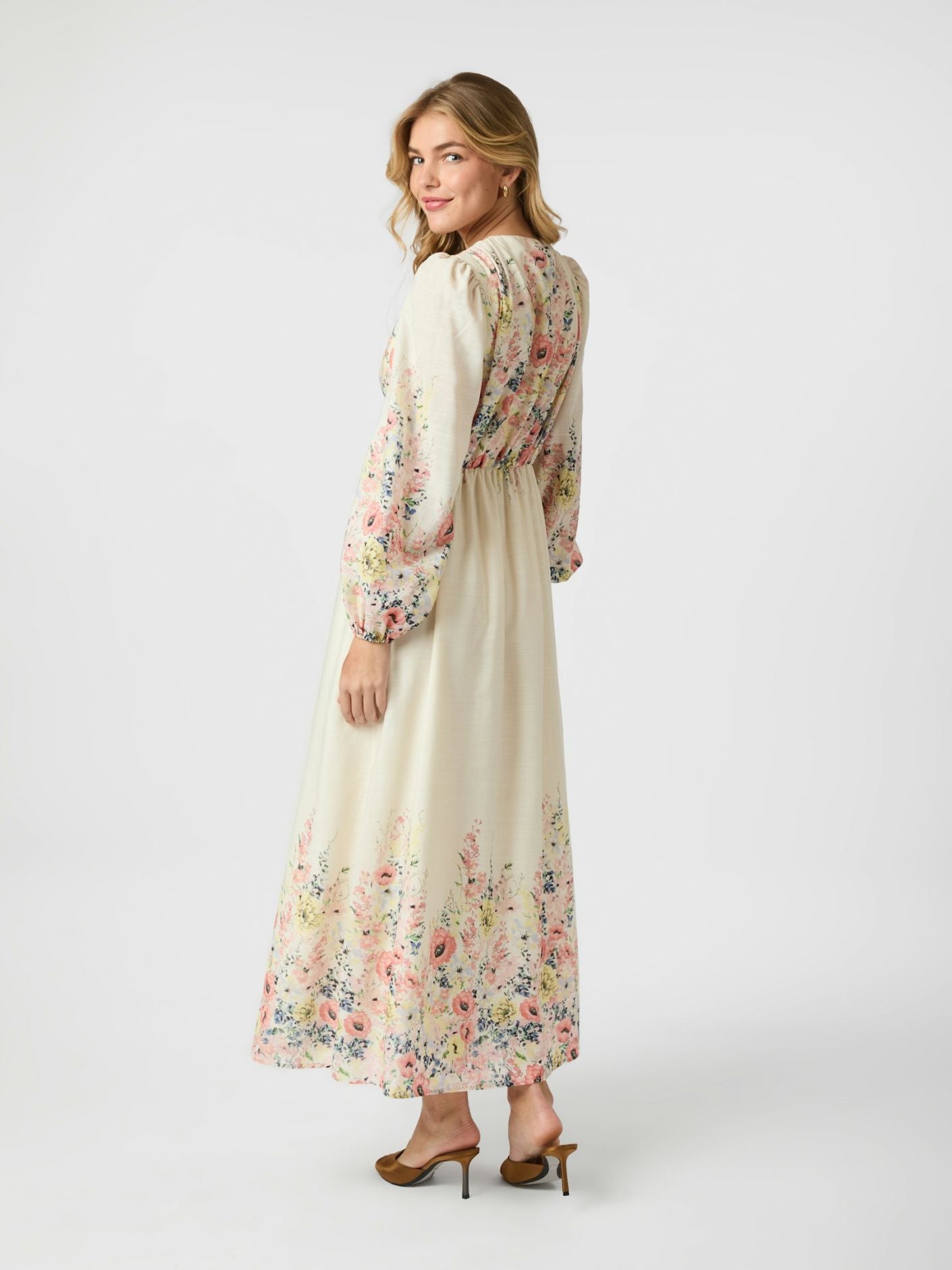 Silfi Flower Print Dress - Creme