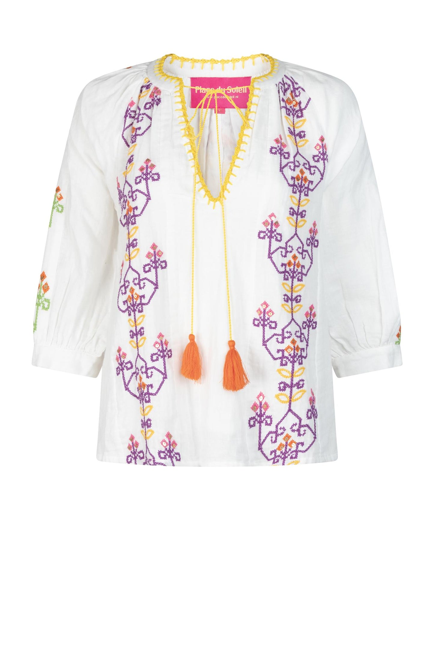 Blouse Embroidery - White / Purple