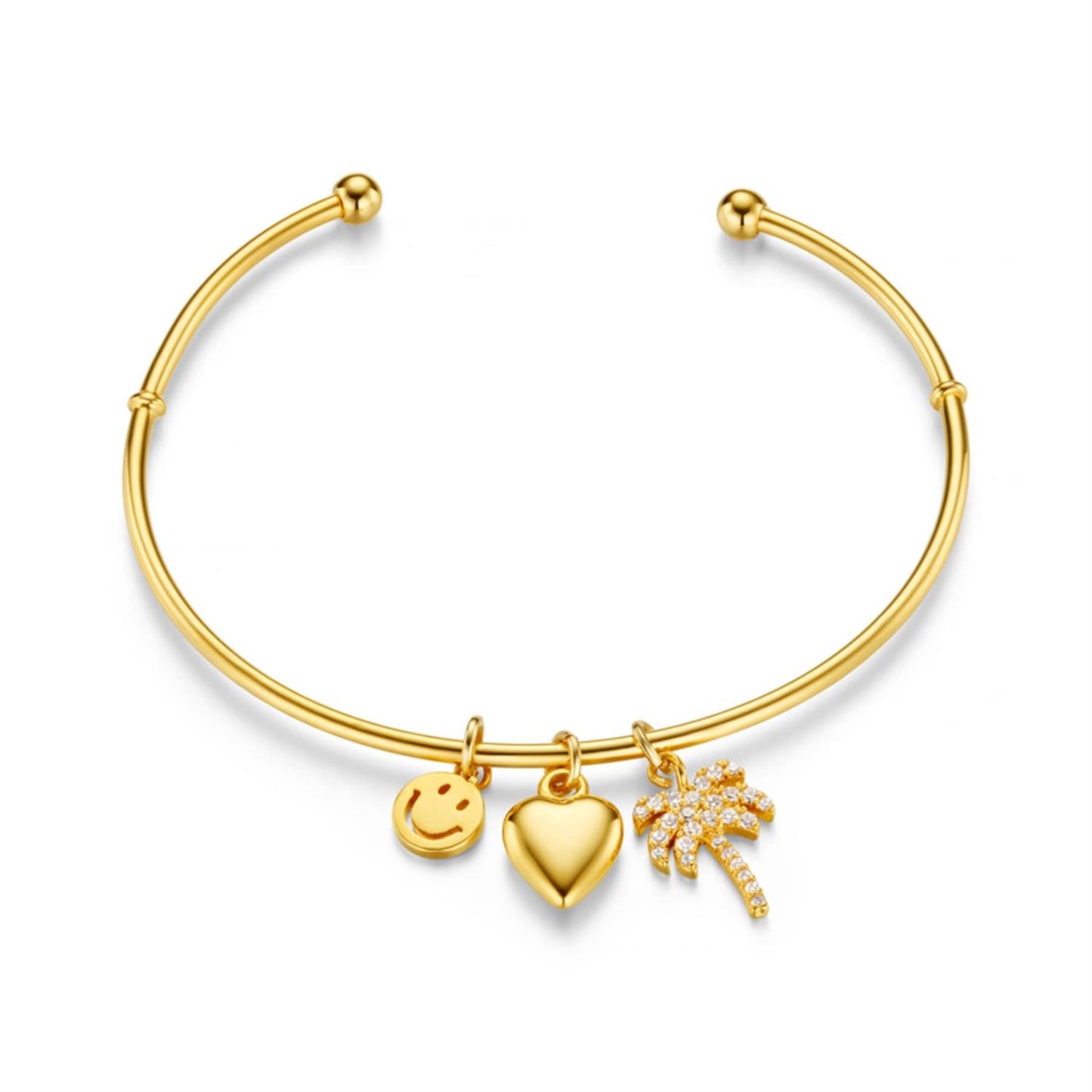 Eclectic mixed charm open bangle.