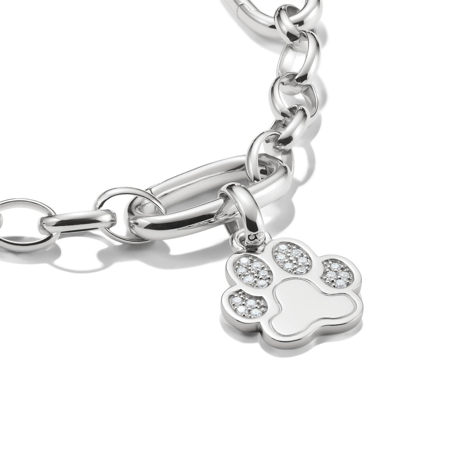 Charm Pendant Paw With Stones Connect Silver