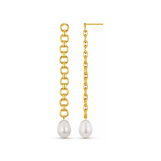 Chain & Pearl Drop Earrings