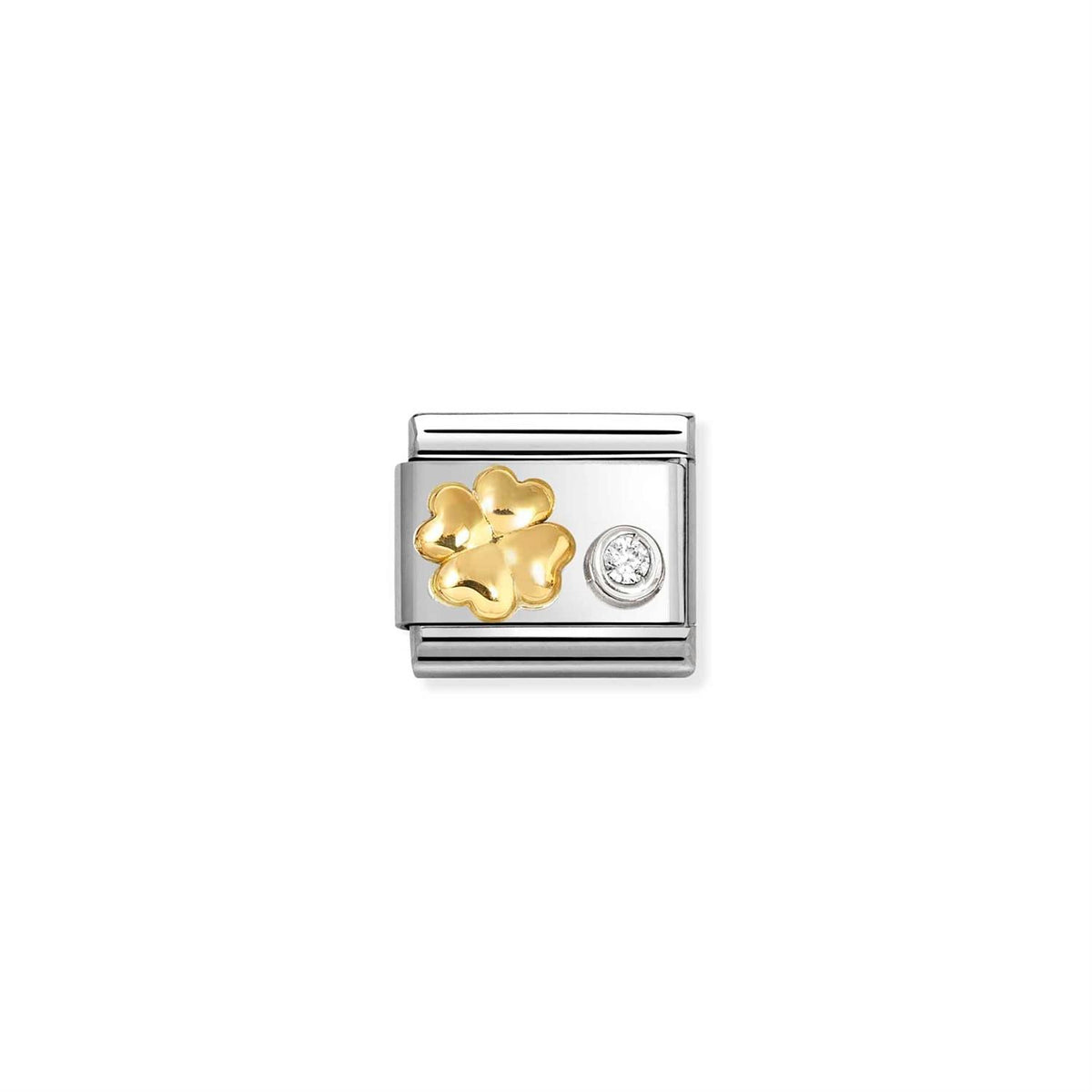 LINK, RAISED FOUR LEAF CLOVER CZ WHITE