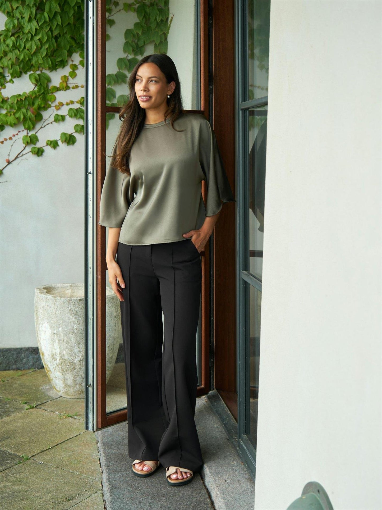Liora Heavy Sateen Blouse - Cold Army