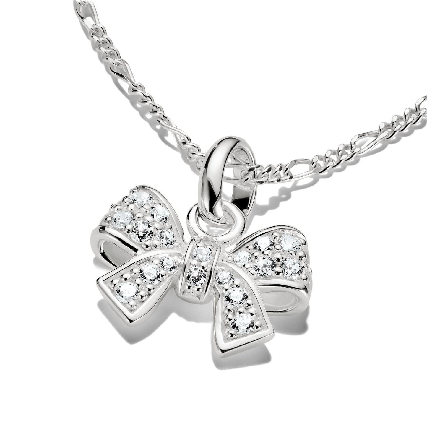 Charm Pendant Bow With Stones Connect Silver