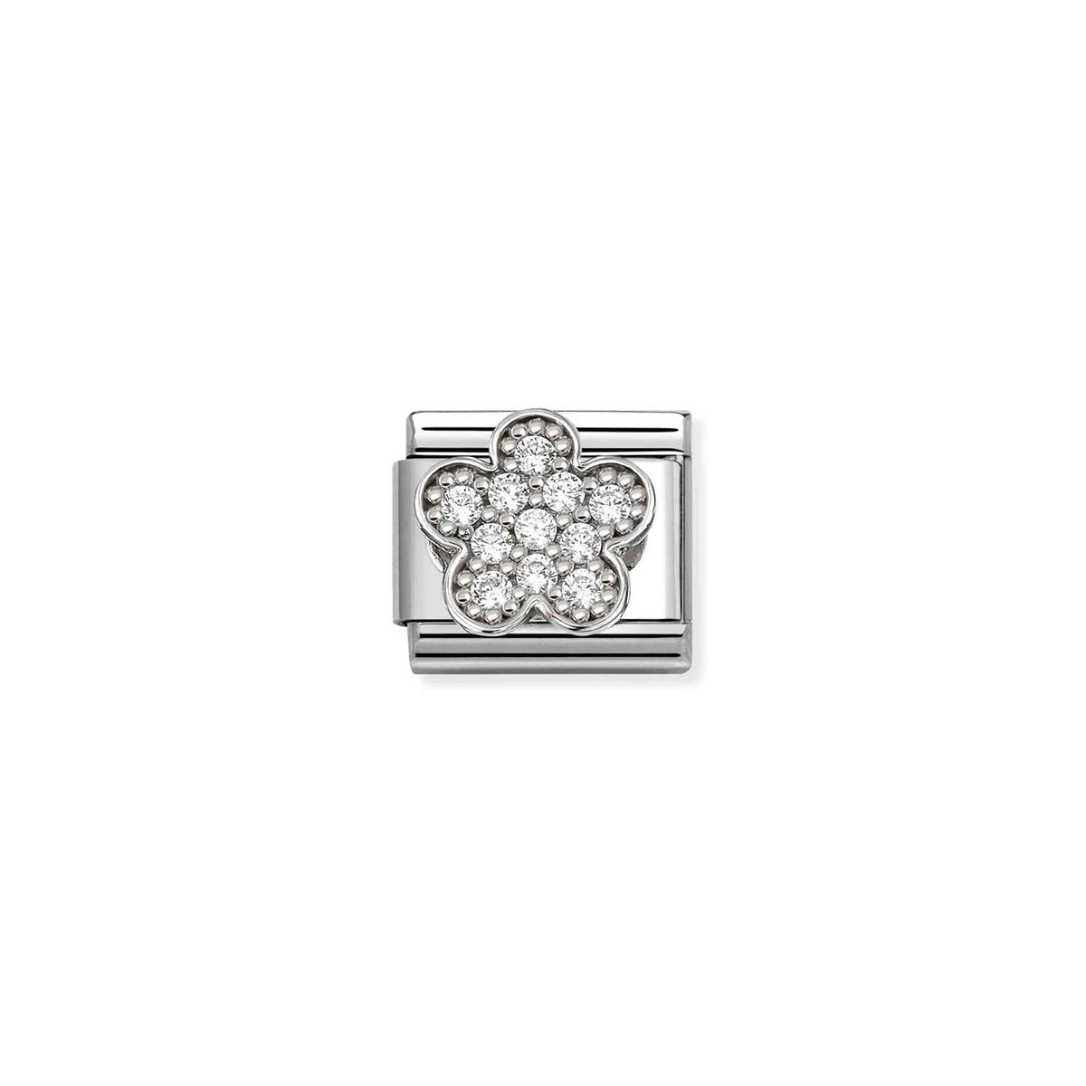 LINK, SILVER FLOWER WITH CUBIC ZIRCONIA