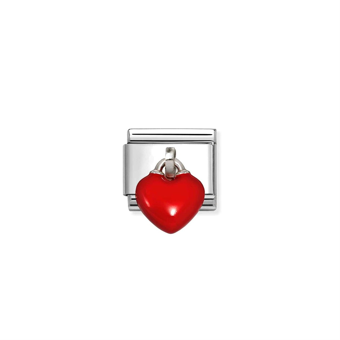 LINK, RED ENAMEL PENDANT HEART SILVER
