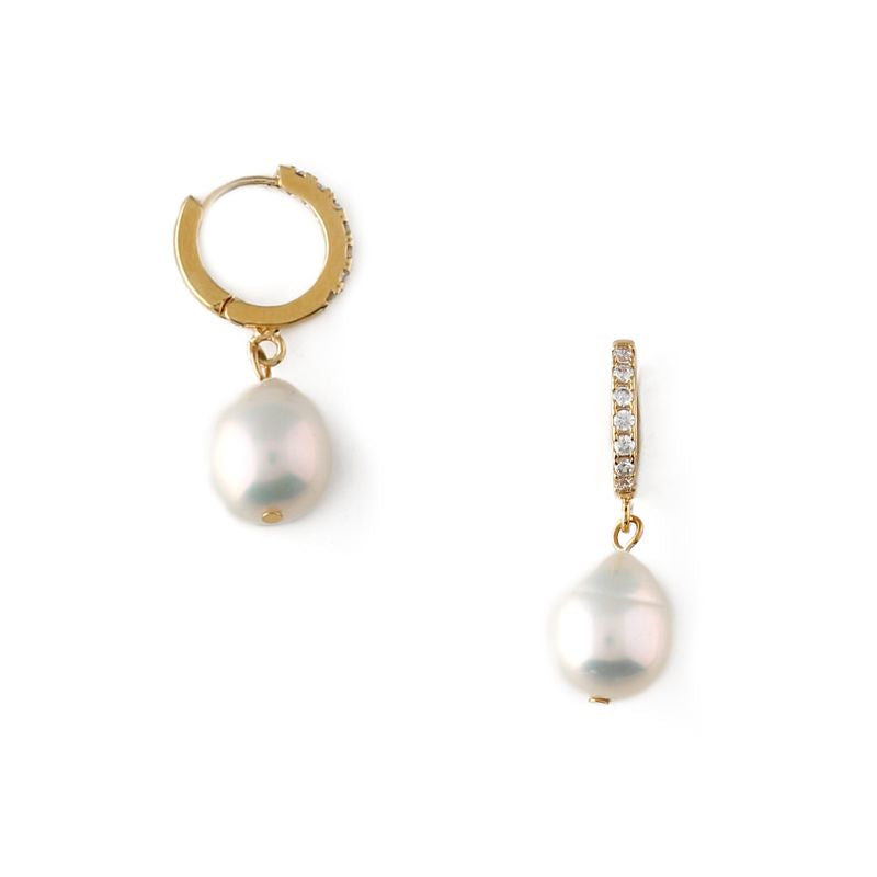 Pearl Drop Pavé Huggie Hoops