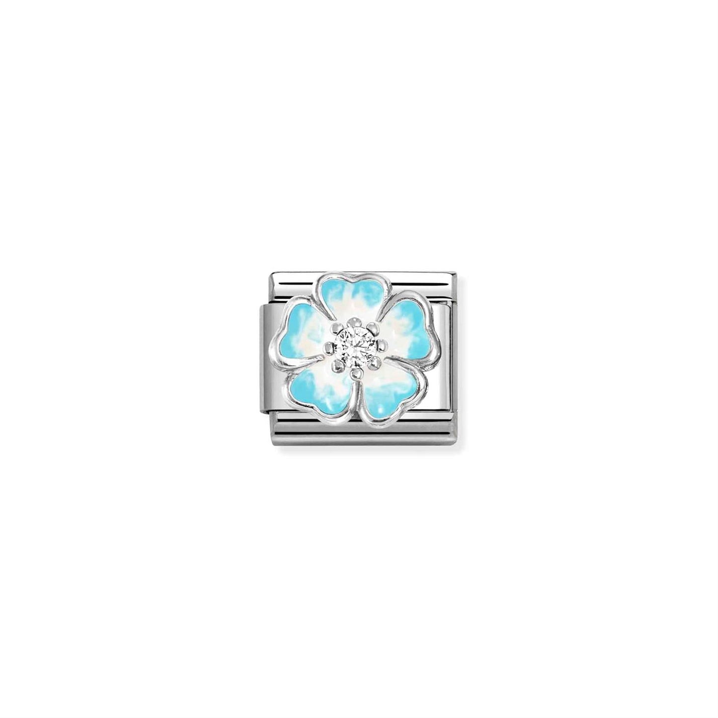LINK, SILVER BIG LIGHT BLUE ZIRKONA FLOWER