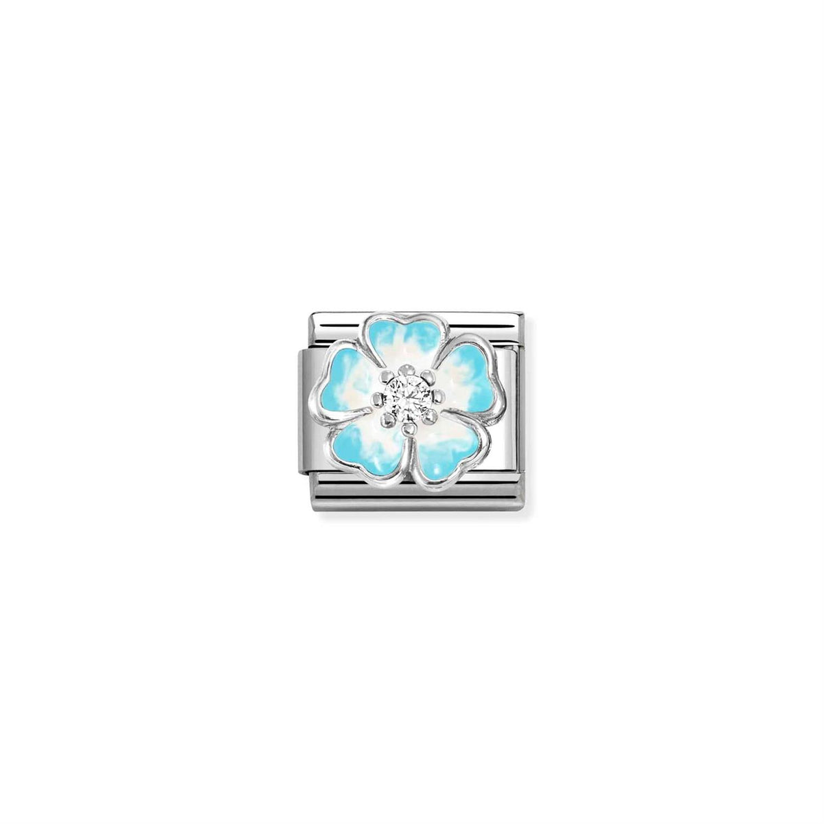 LINK, SILVER BIG LIGHT BLUE ZIRKONA FLOWER