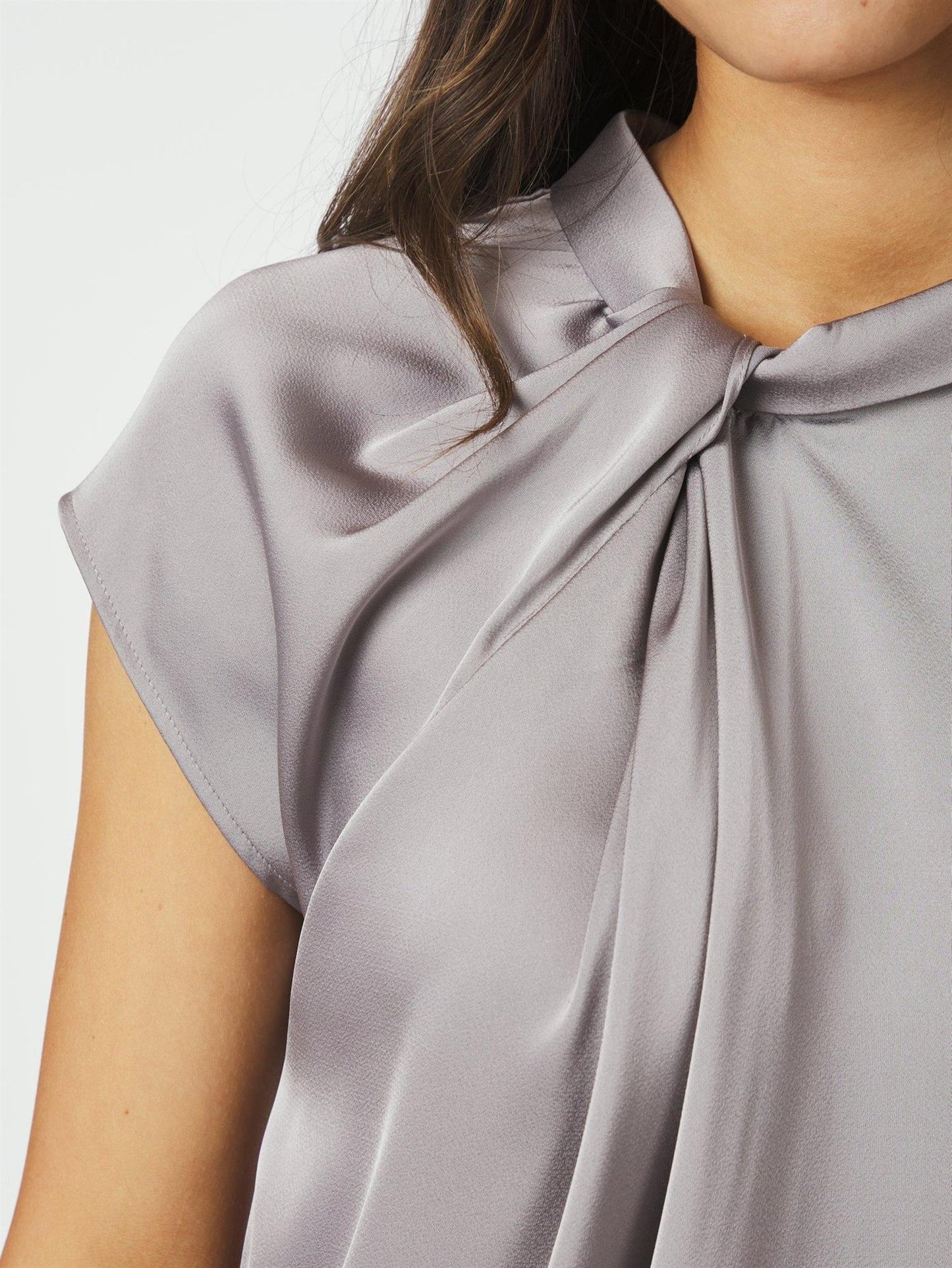 Fleur Drapy Satin Blouse - Grey