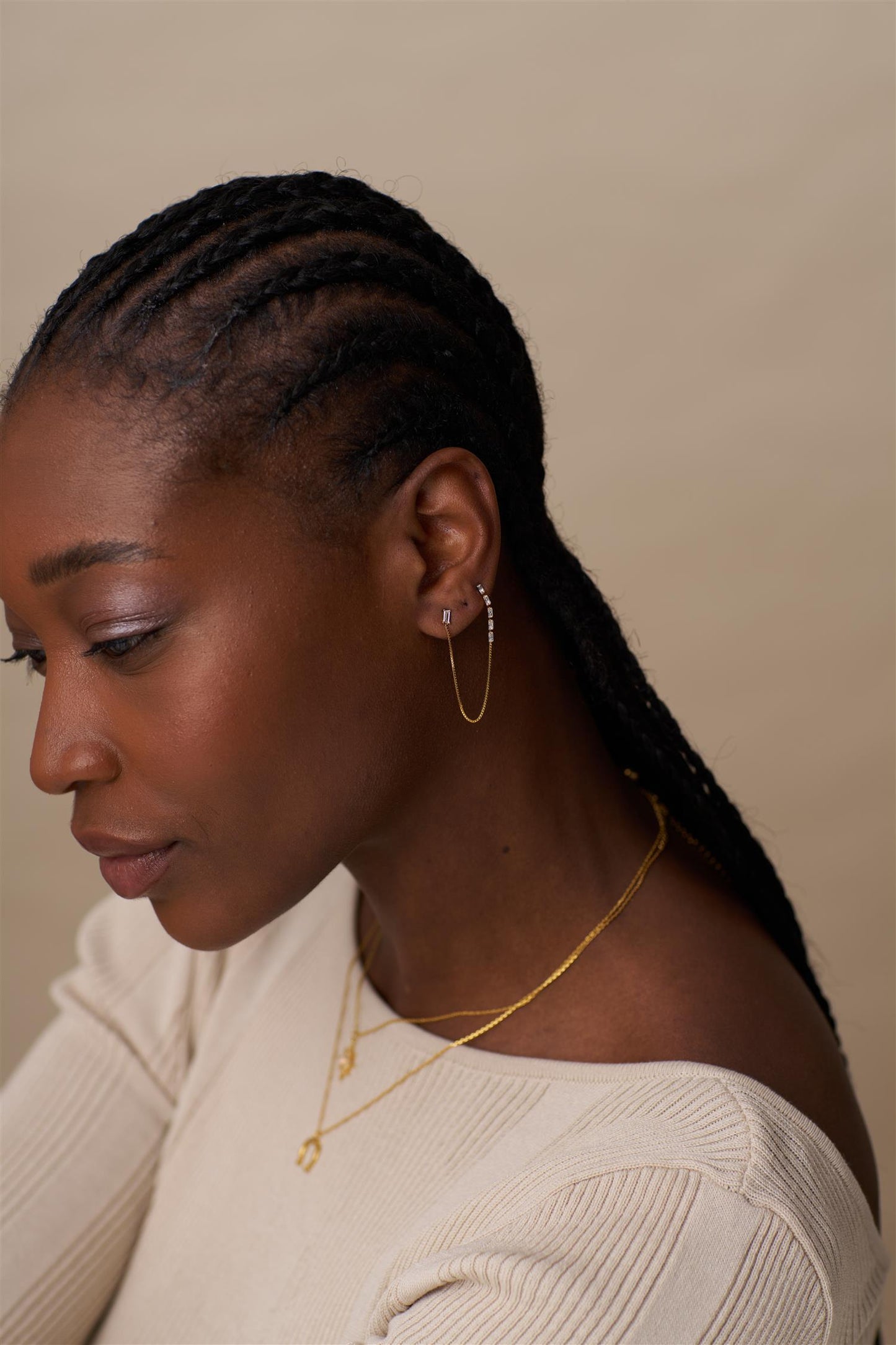 Baguette Fine Chain Link Earrings