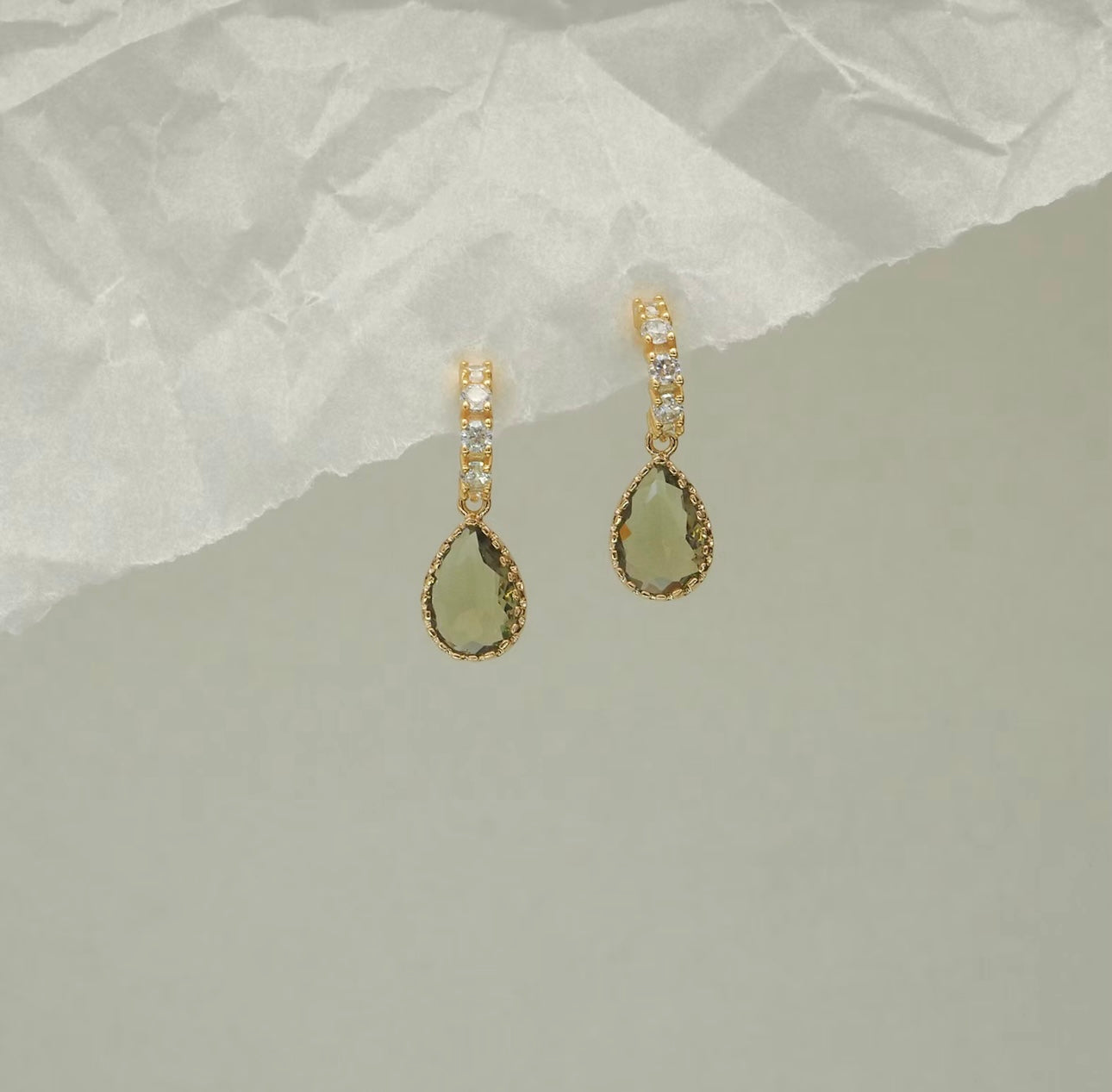 Olive Rain Drop Hoops