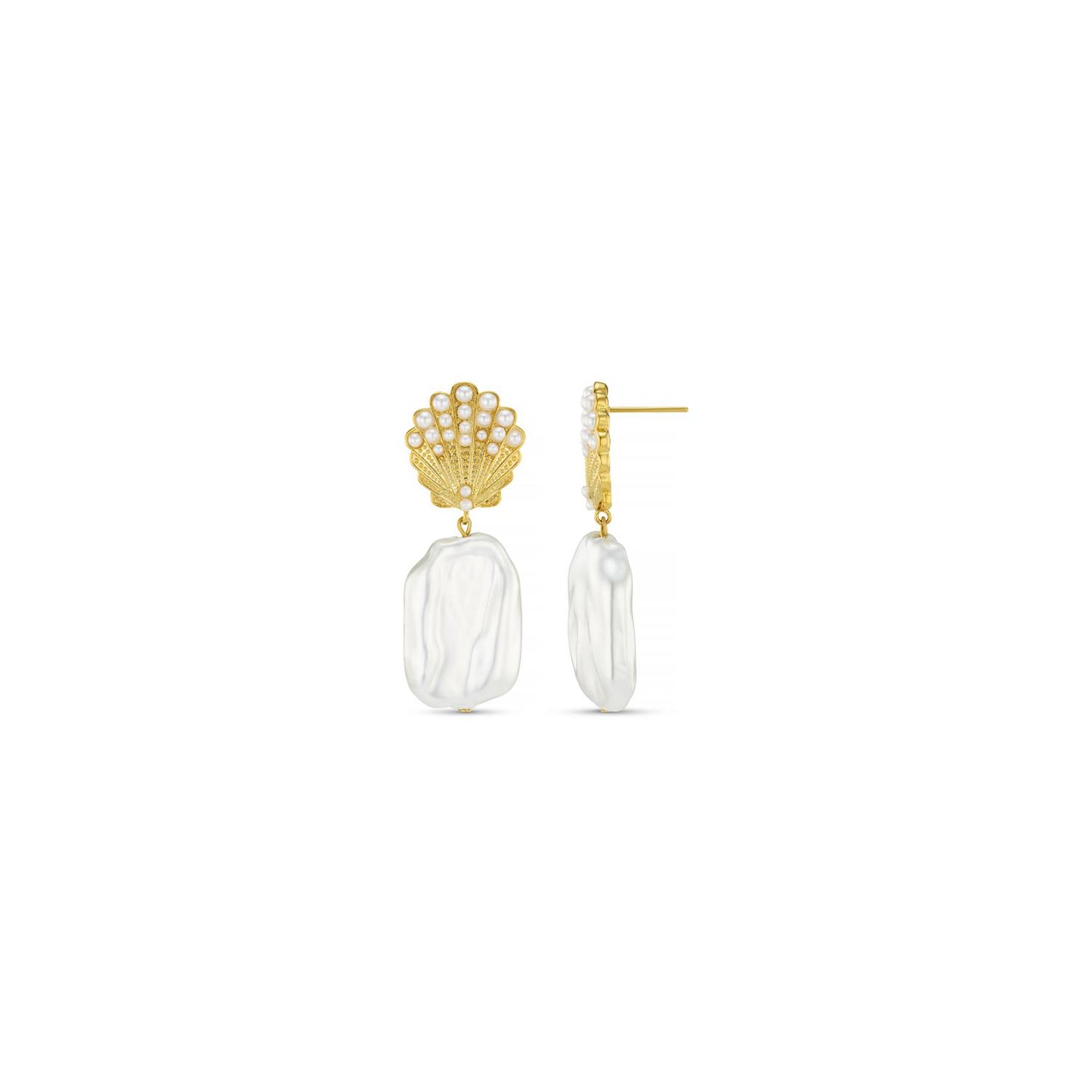 Embellished Shell & Pearl Drop Earrings