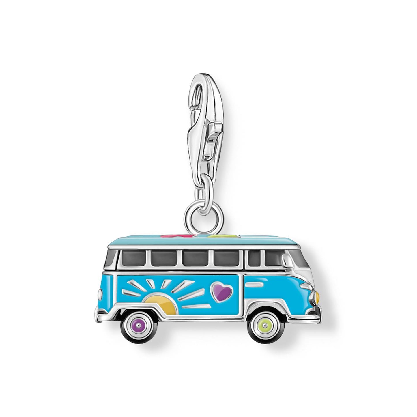 Silver Charm Pendant Volkswagen Blue Hippie Bus