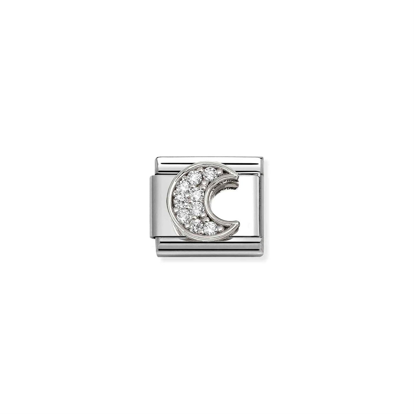 LINK, SILVER MOON WITH CUBIC ZIRCONIA