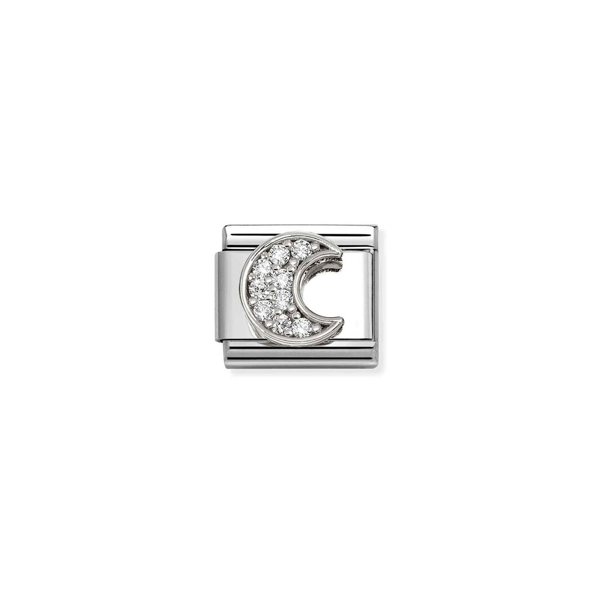 LINK, SILVER MOON WITH CUBIC ZIRCONIA