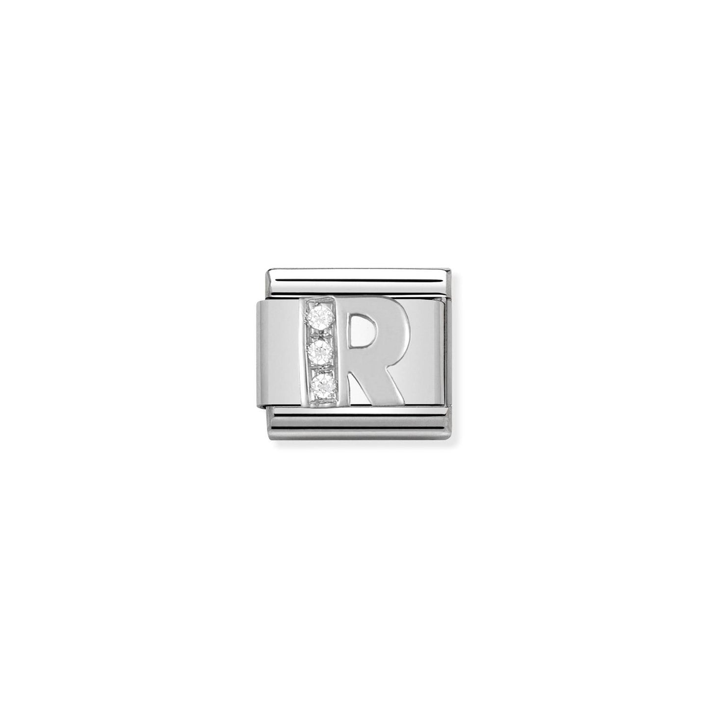 LINK, LETTER R IN SILVER AND STONES