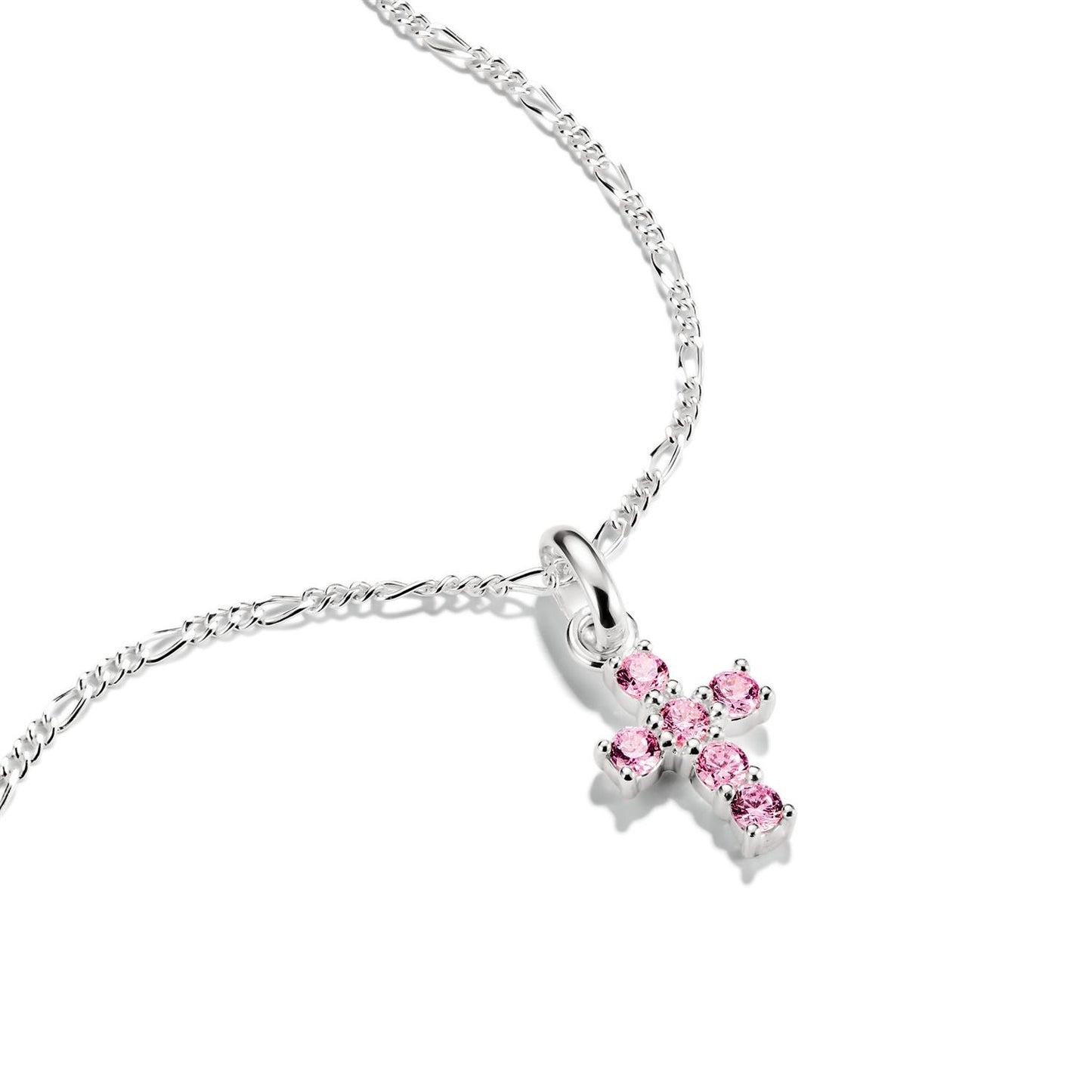 Charm Pendant Cross With Pink Stones Connect Silver