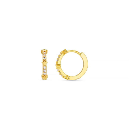 Fine Pave & Star Stationed Huggie Hoops