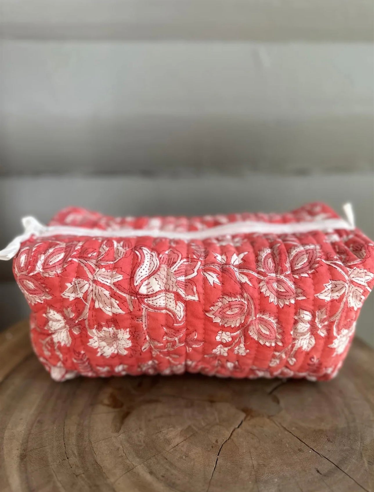 Toalettmappe Blokktrykket - Strawberry Red