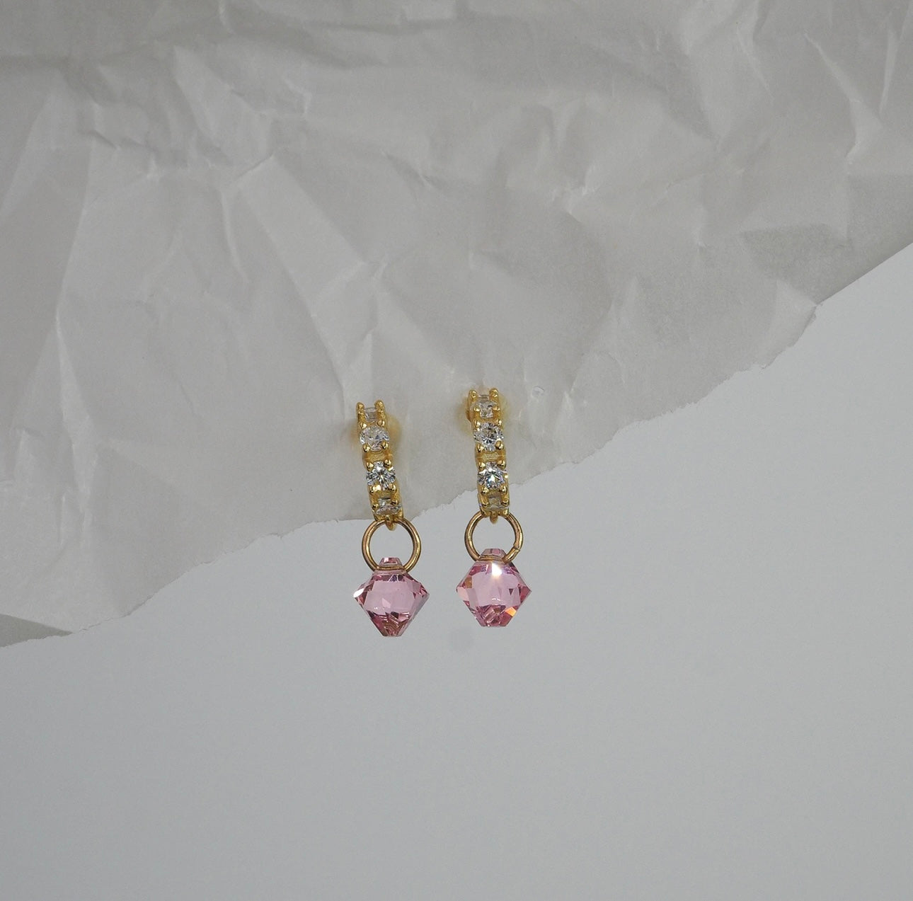 Tiny Pink Crystal Hoops