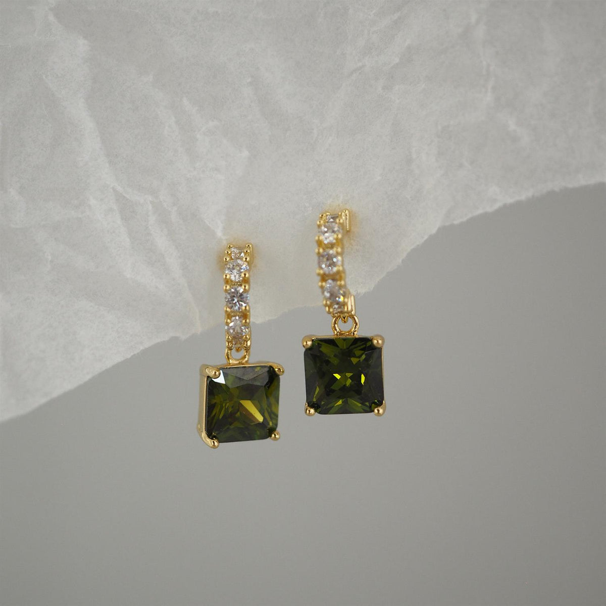 Square Olive Sparkle Hoops
