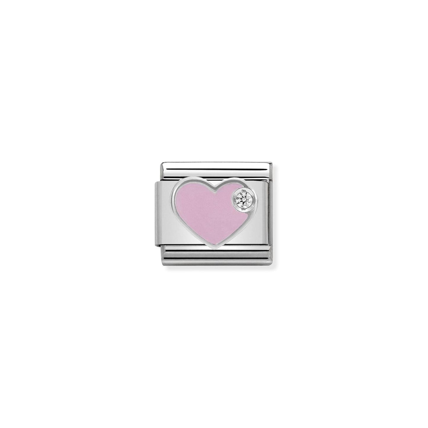 LINK, PINK HEART IN SILVER WITH STONE