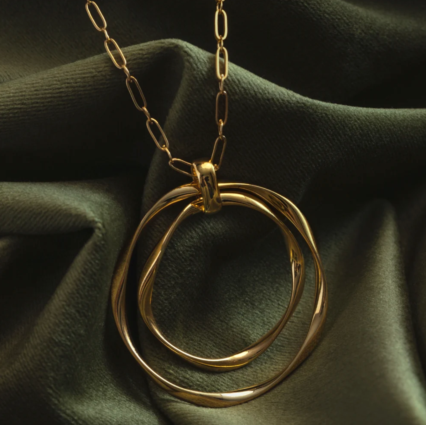 Statement ribbon interlocking open long necklace
