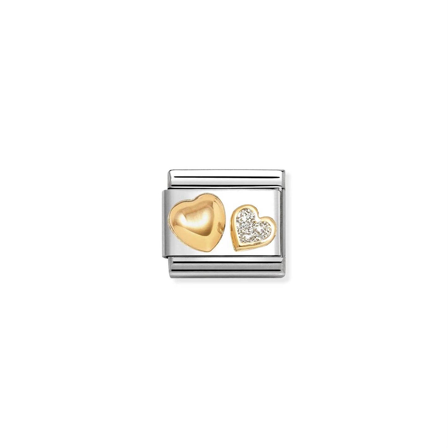 LINK, GOLD ROUNDED HEART AND GLITTER HEART