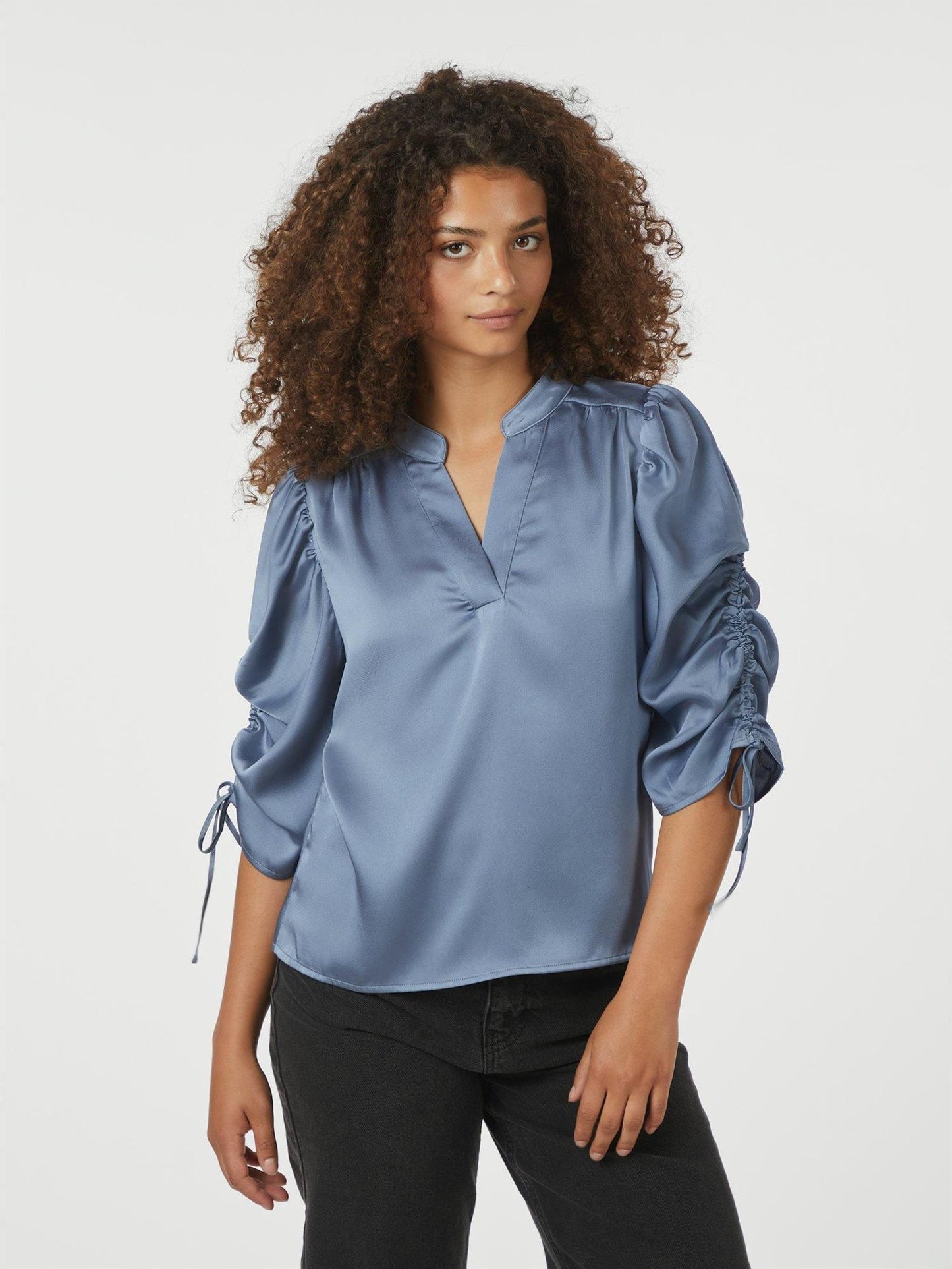 Alvira Drapy Satin Blouse - Dusty blue